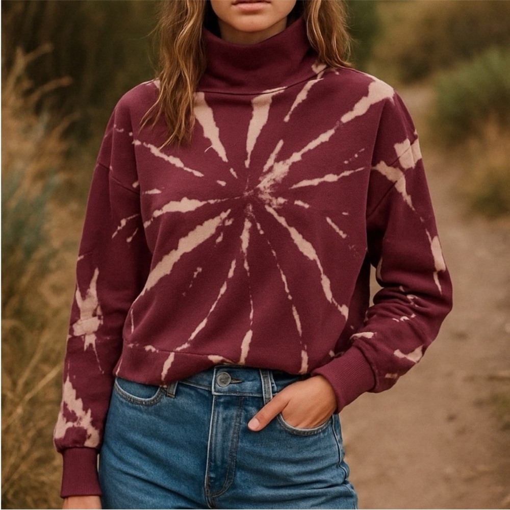 REVOLVE x 525 Wildberry Multi Tie-Dye Turtleneck Cropped Sweater. Size L. NWT - Picture 3 of 8